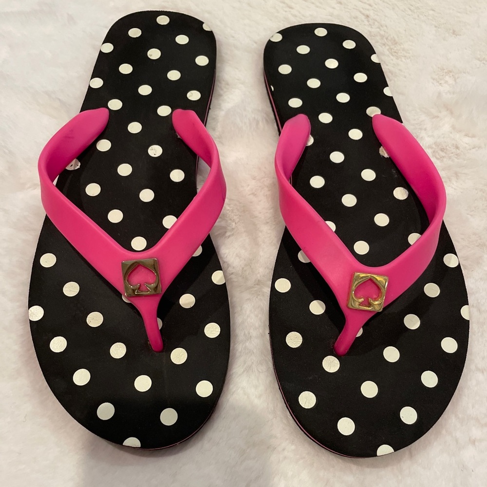 Kate Spade Black, White & Bright Pink Flip Flops